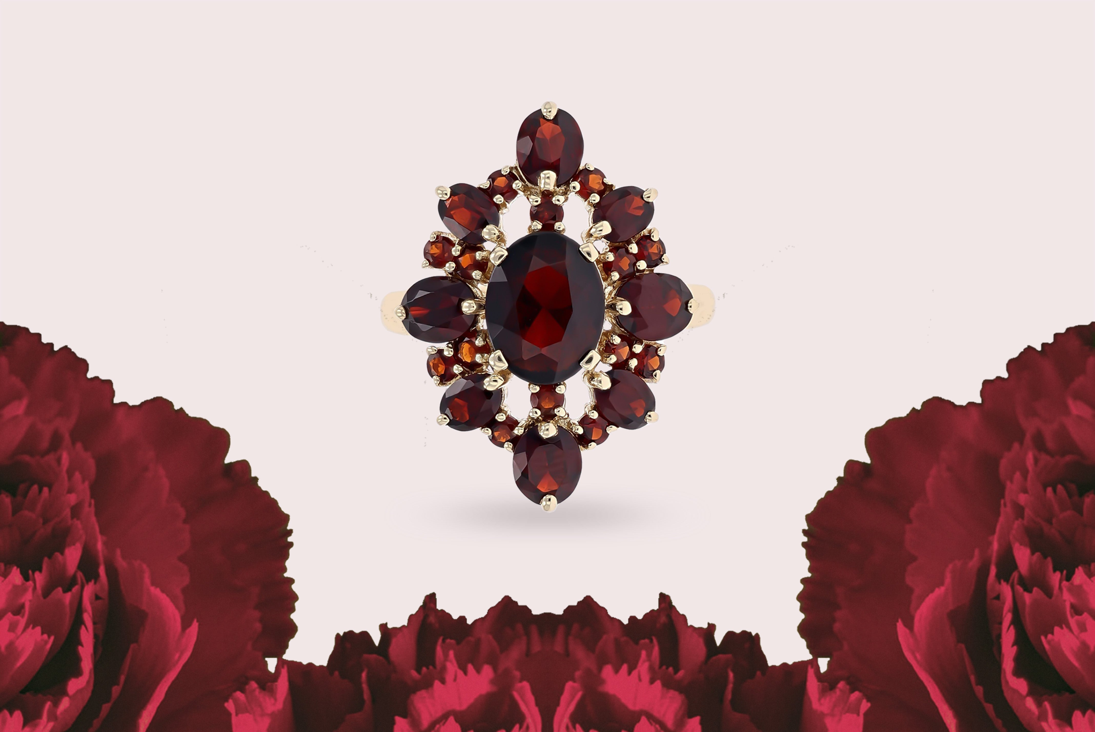 9ct Yellow Gold Garnet Marquise Cluster Ring