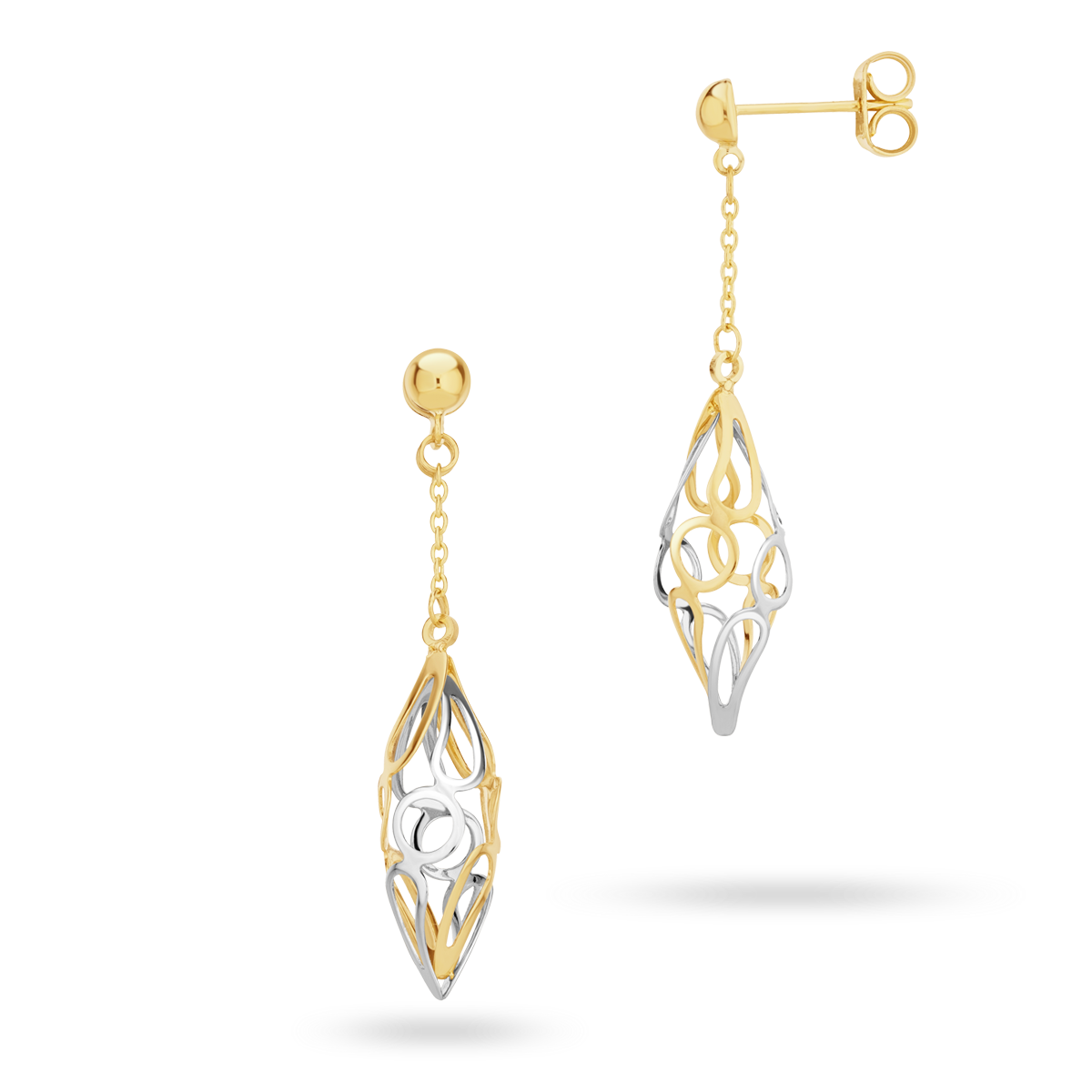 9ct Yellow & White Gold Fancy Openwork Drop Earrings