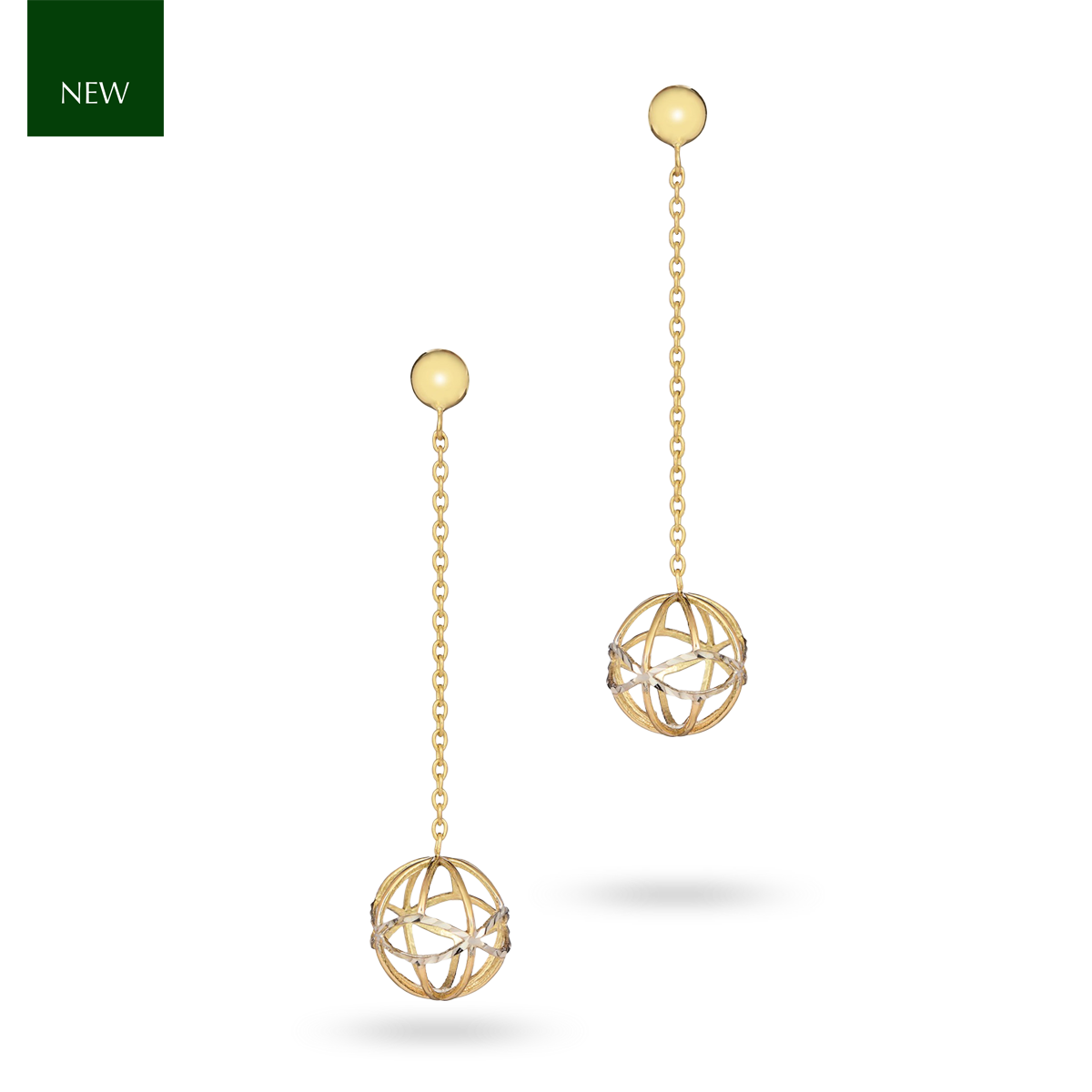 9ct Yellow & White Gold Ball Chain Drop Earrings