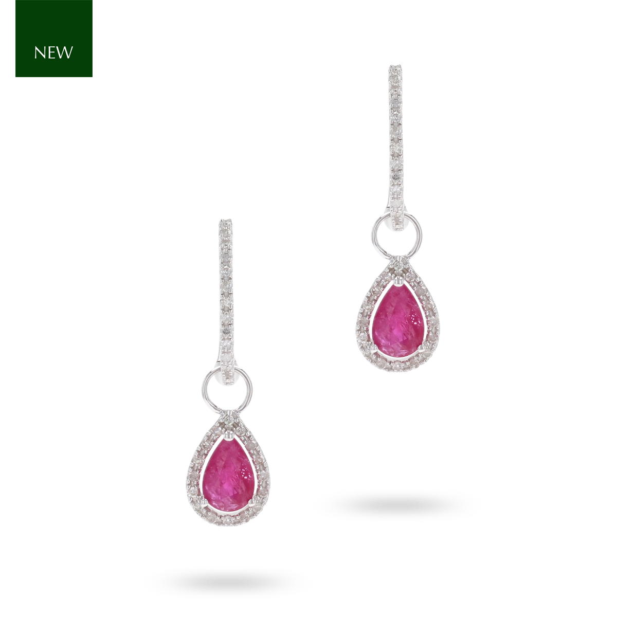 9ct White Gold Pear Shaped Ruby & Diamond Hoop Earrings
