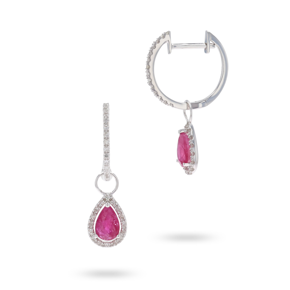 9ct White Gold Pear Shaped Ruby & Diamond Hoop Earrings