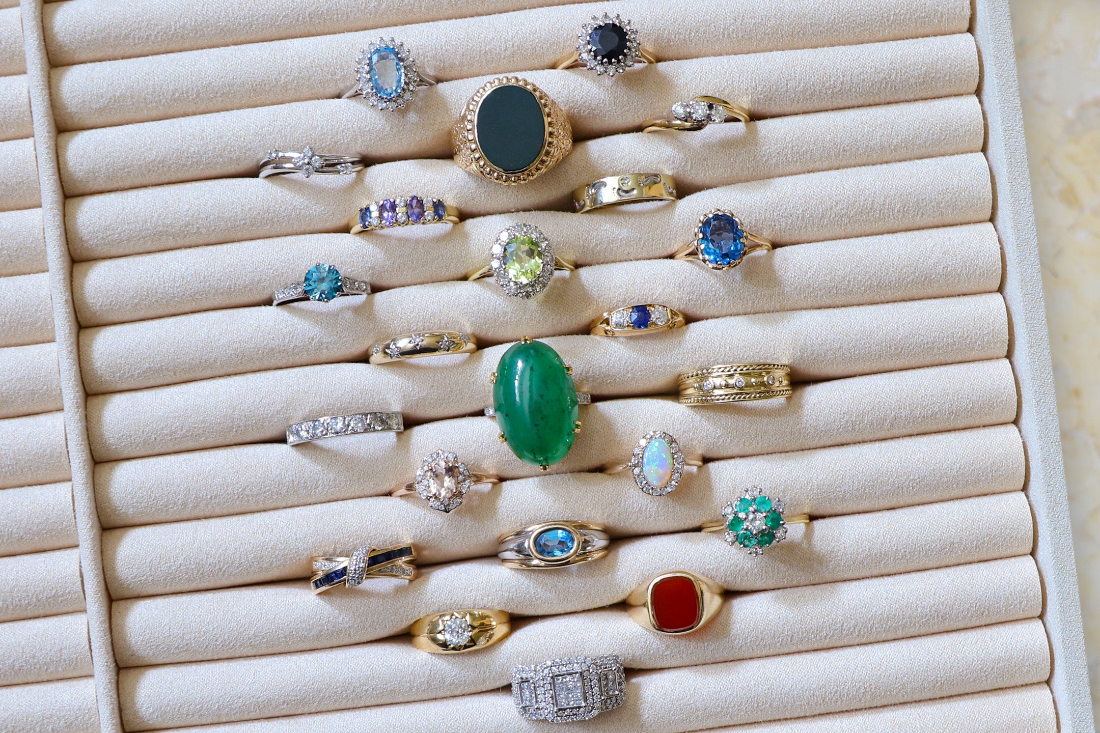 A selection of vintage gemstone rings.