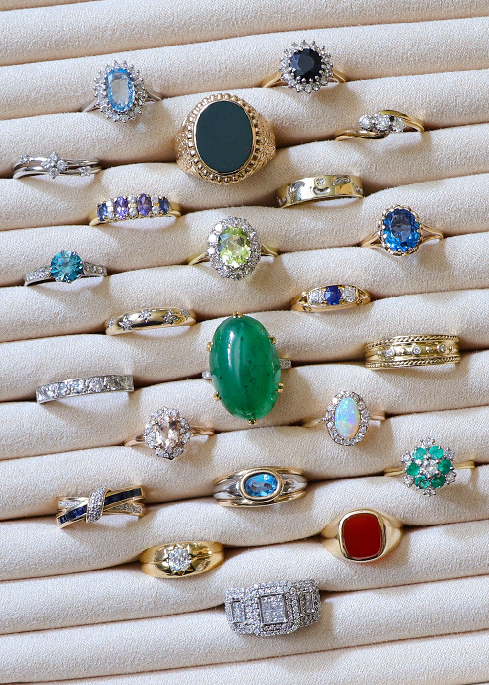 A selection of vintage gemstone rings.