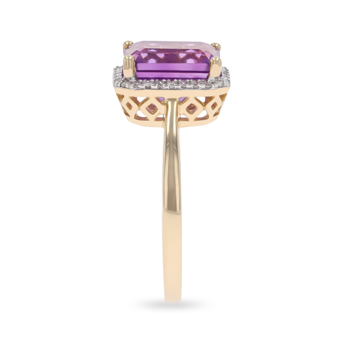 9ct Yellow Gold Octagonal Amethyst & Diamond Cluster Ring