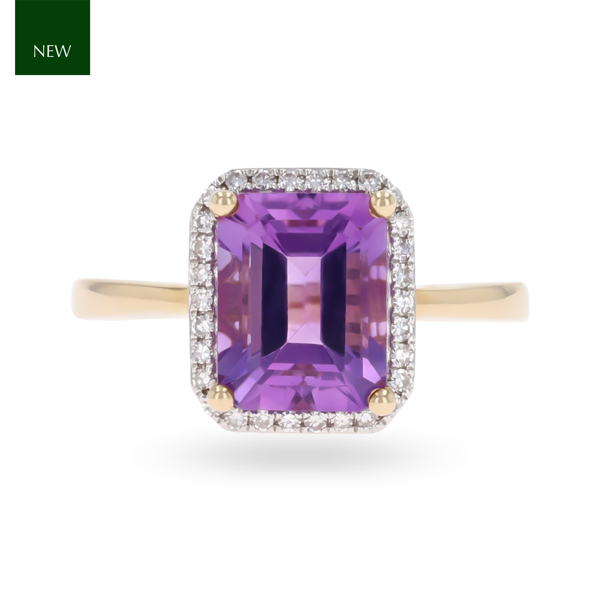 9ct Yellow Gold Octagonal Amethyst & Diamond Cluster Ring