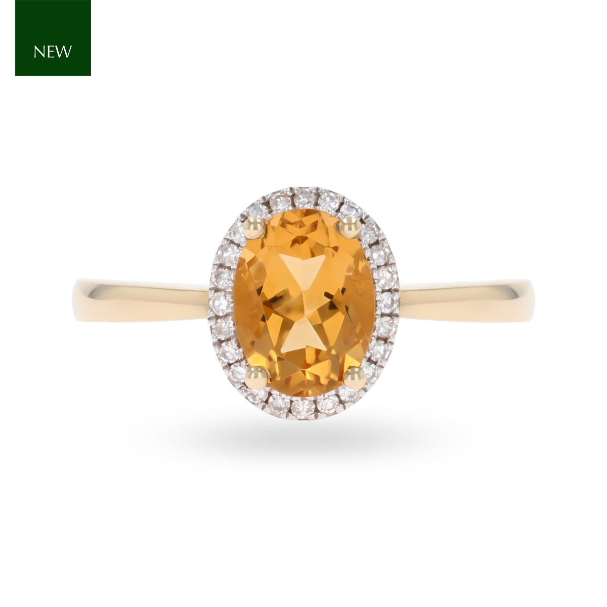 9ct Yellow Gold Oval Citrine & Diamond Cluster Ring