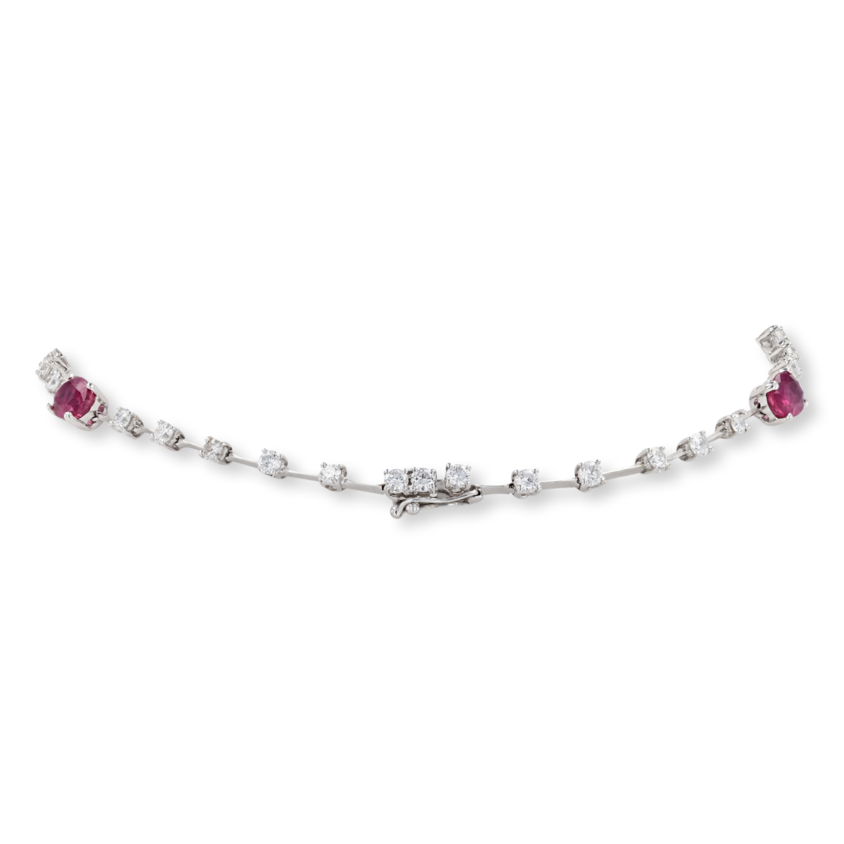 18ct White Gold Ruby & Diamond Asymmetric Rivière Necklace