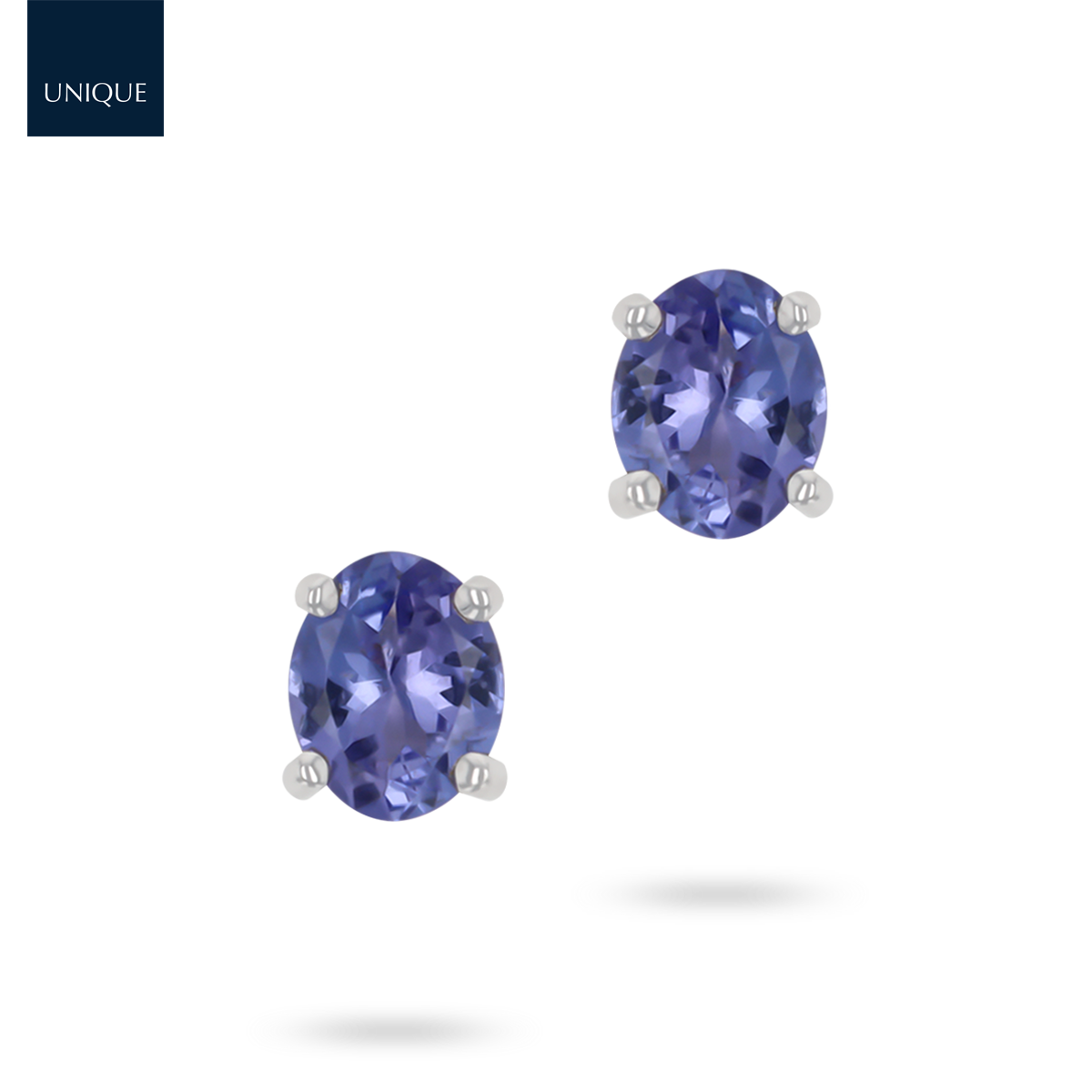 9ct White Gold Oval Shaped Tanzanite Solitaire Stud Earrings