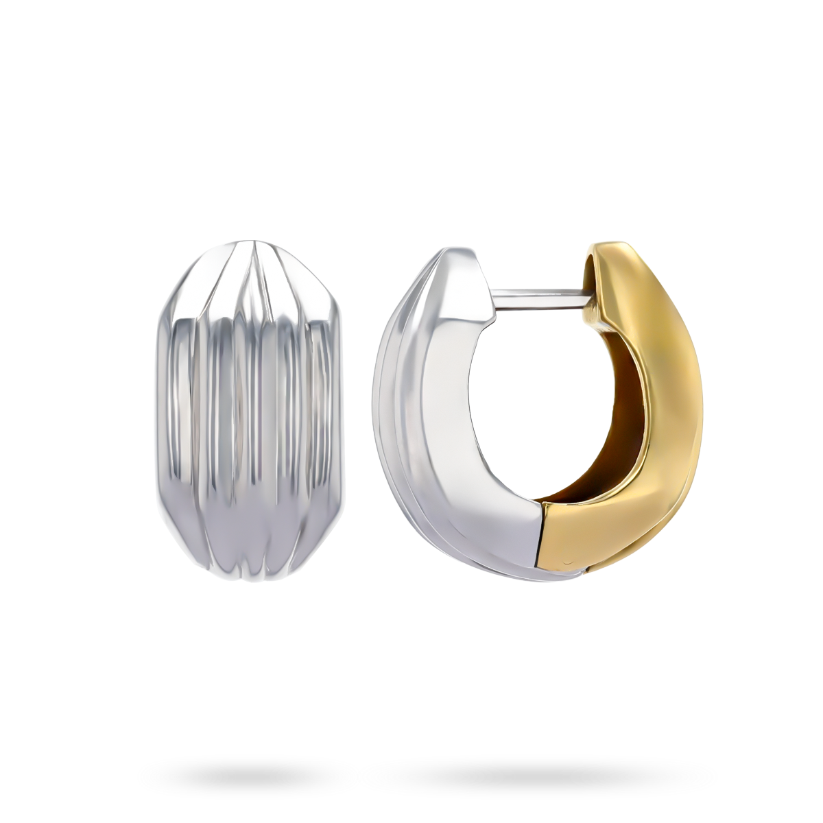 18ct Two Colour Gold Chunky Ribbed Huggie Earrings