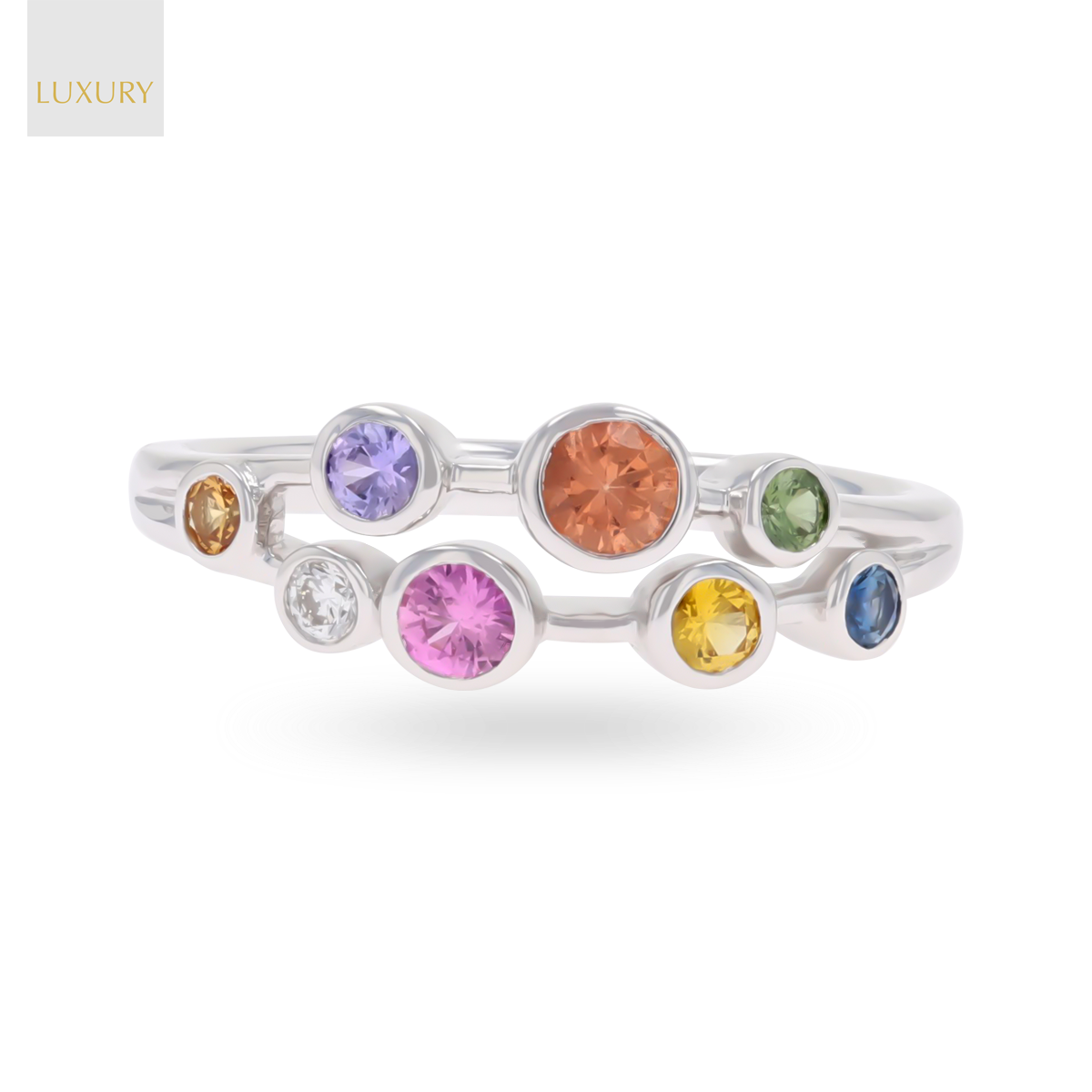 Platinum Two Strand Fancy Sapphire & Diamond Bubble Ring