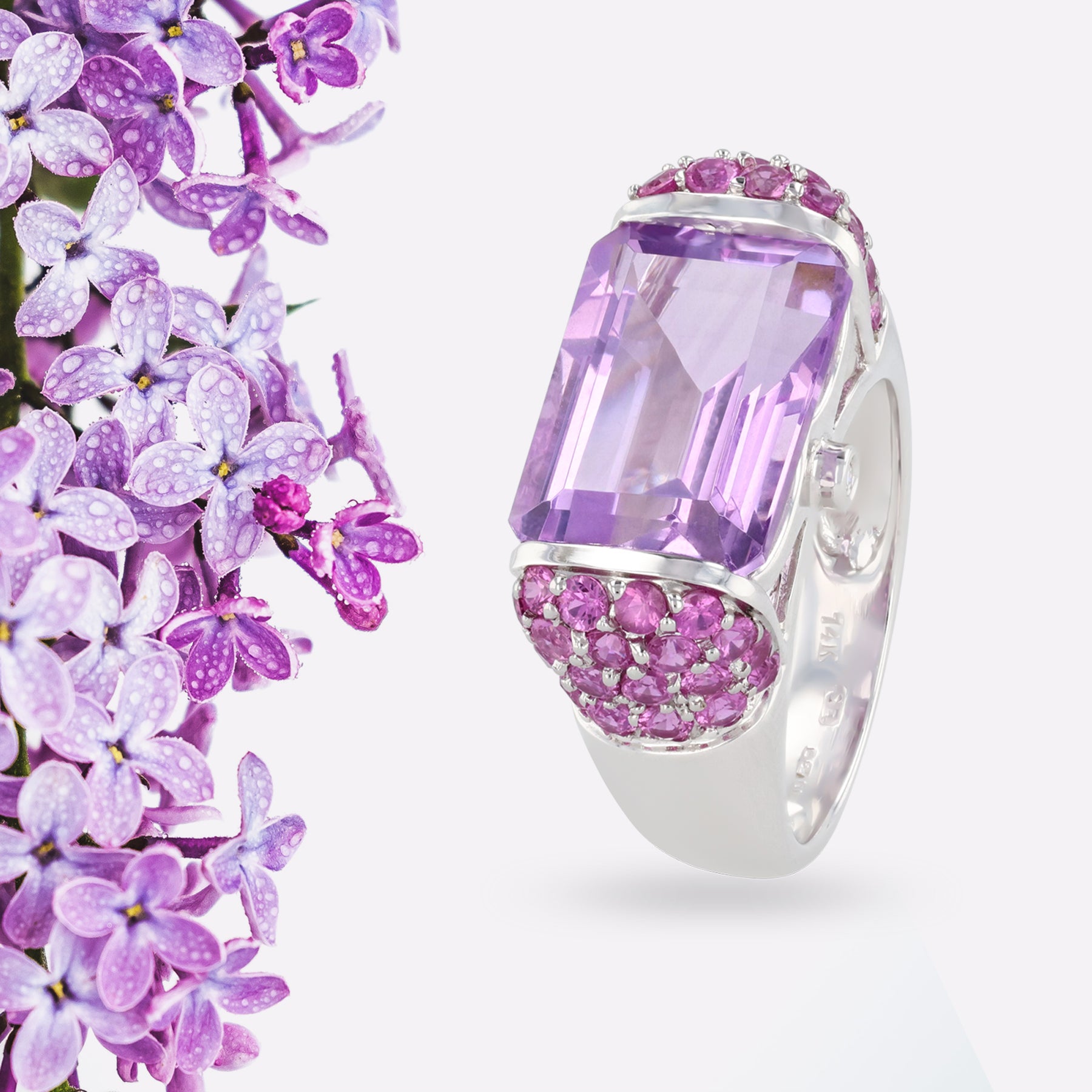 14ct White Gold Amethyst & Pink Sapphire Cocktail Ring