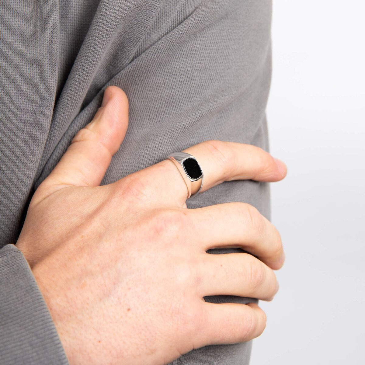 Model wears Sterling Silver Onyx Signet Ring