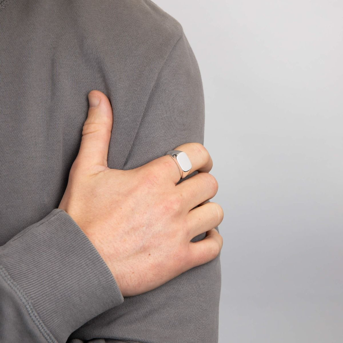 Model wears Sterling Silver Rectangle Signet Ring