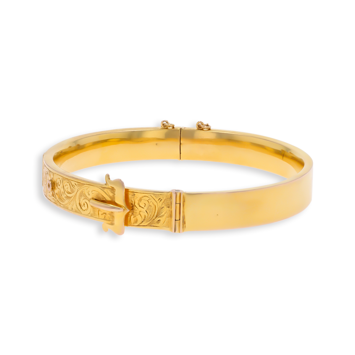 9ct Yellow Gold Hollow Engraved Buckle Hinged Bangle