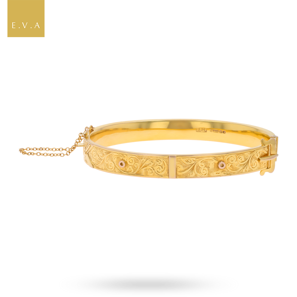 9ct Yellow Gold Hollow Engraved Buckle Hinged Bangle