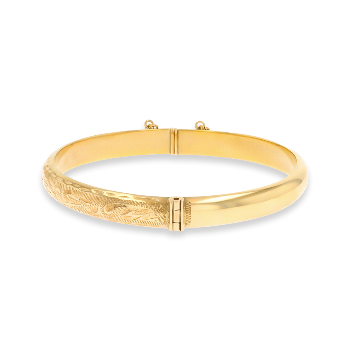 9ct Yellow Gold 6.5mm Hollow Diamond Cut Hinged Bangle