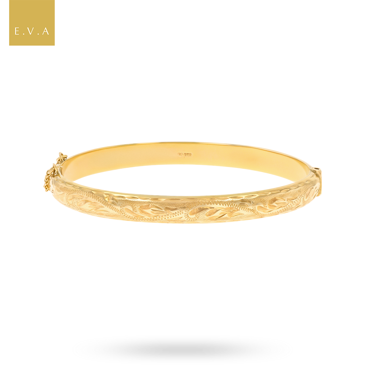 9ct Yellow Gold 6.5mm Hollow Diamond Cut Hinged Bangle