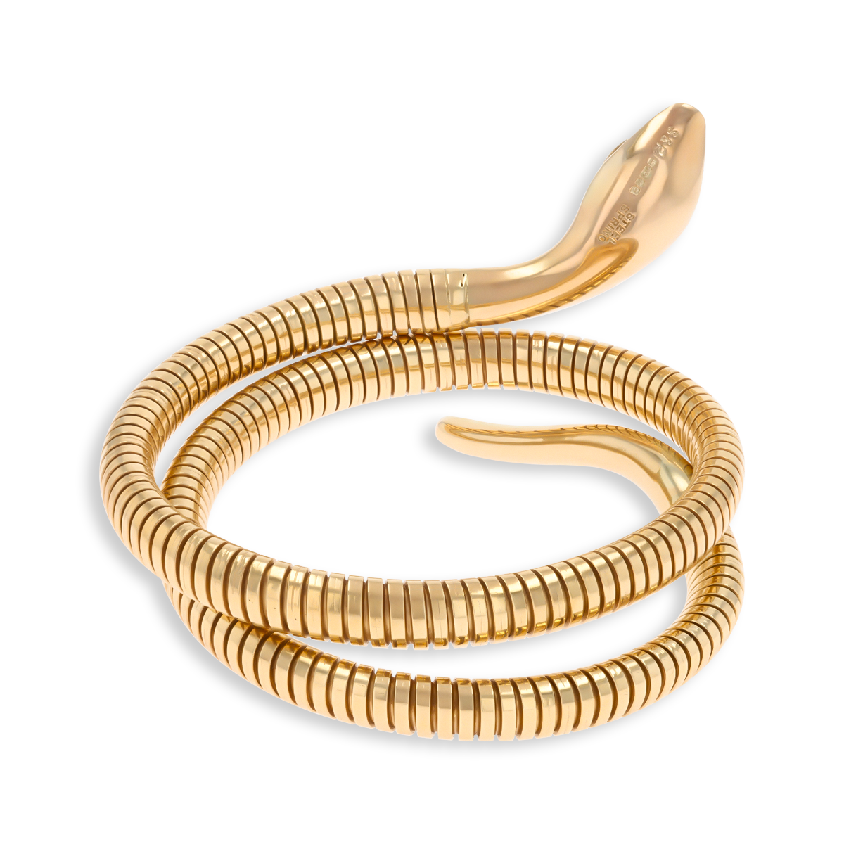 9ct Yellow Gold Diamond Set Double Coiled Snake Bracelet