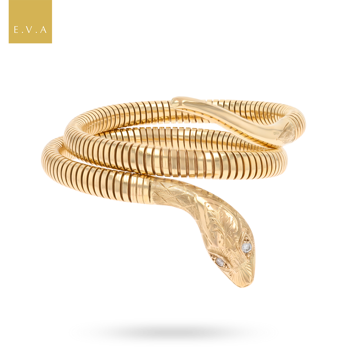 9ct Yellow Gold Diamond Set Double Coiled Snake Bracelet