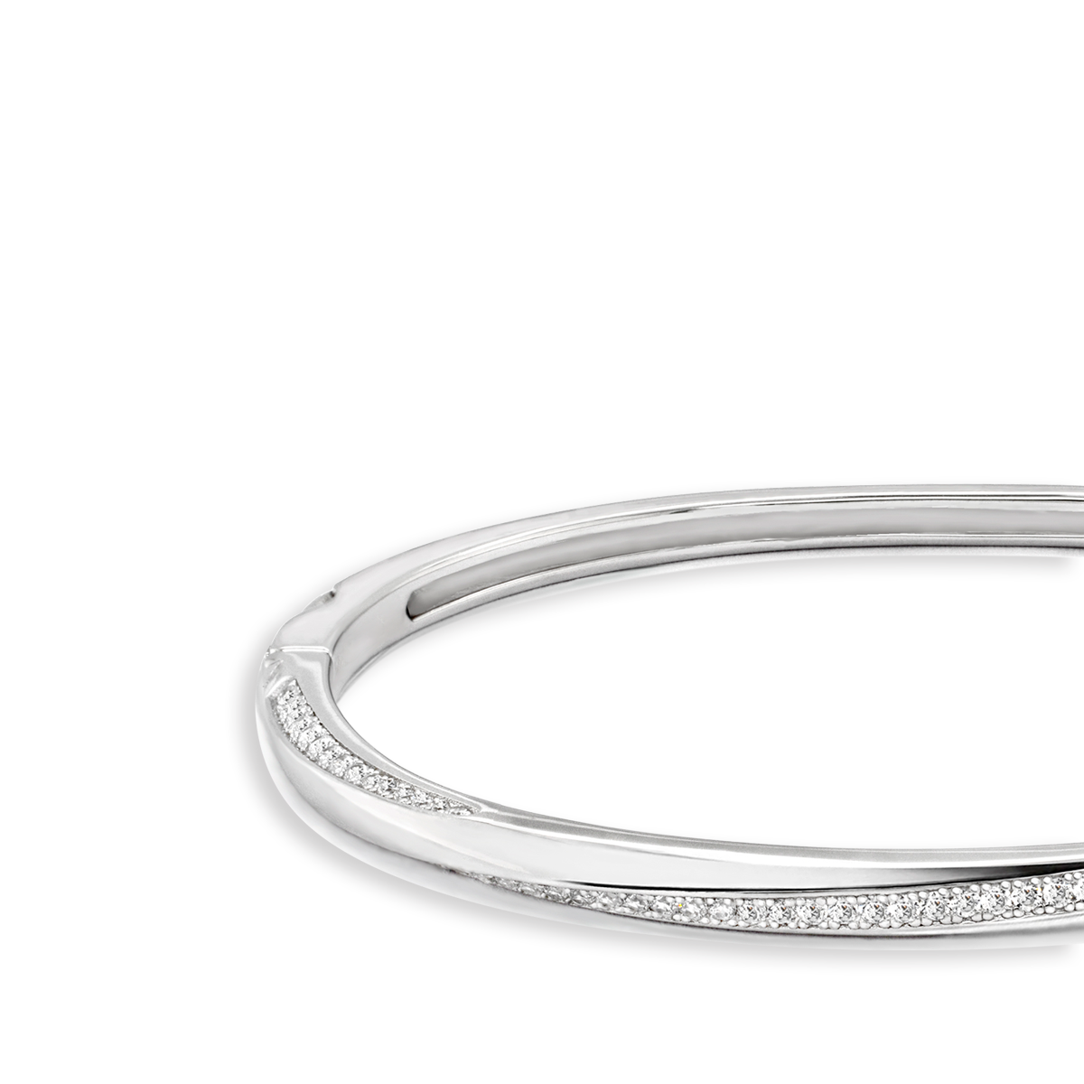 Sterling Silver Cubic Zirconia Twisted Hinged Bangle