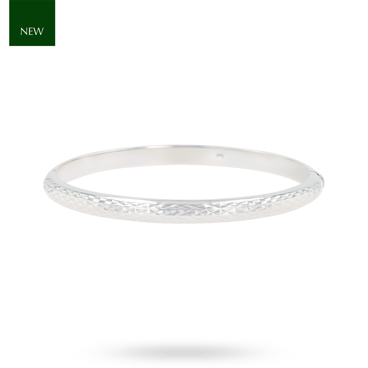 Sterling Silver Diamond Cut 5mm D Shaped Hinged Solid Bangle
