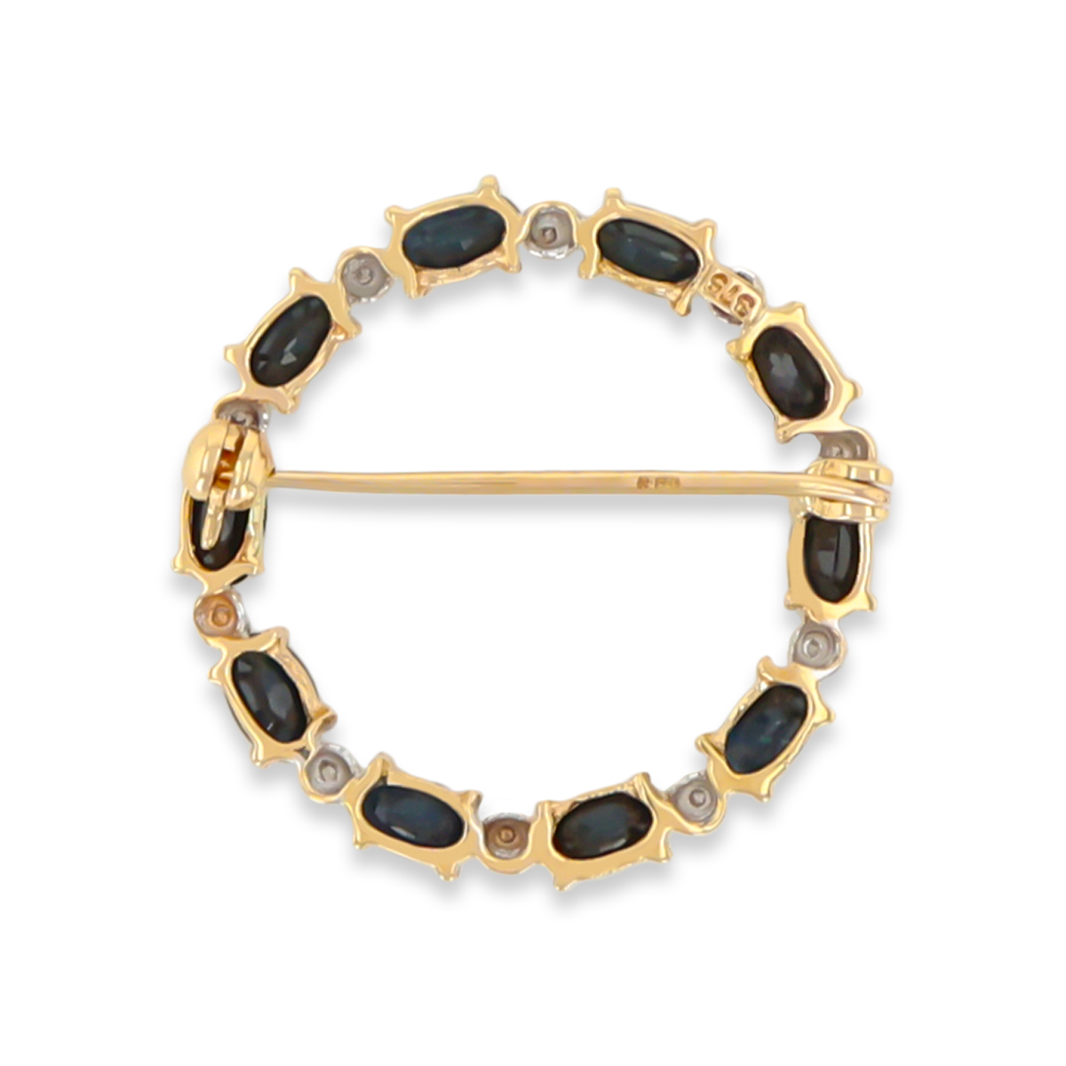 9ct Yellow Gold Sapphire & Diamond Set Circle Brooch