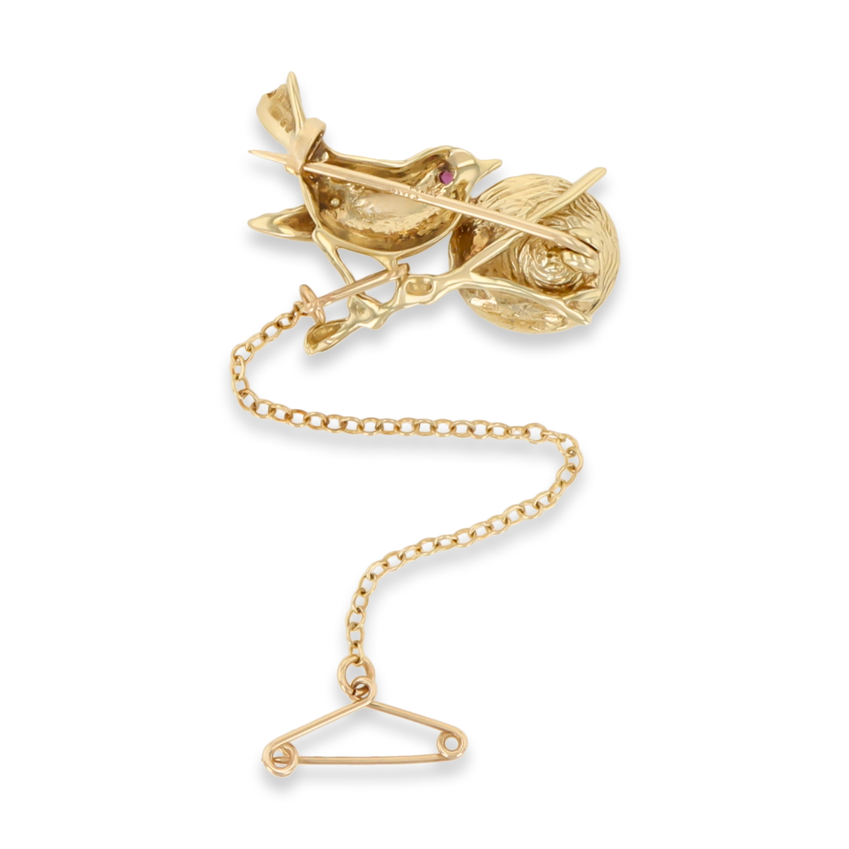 9ct Yellow Gold Bird Nest Set with Ruby & Pearls Brooch