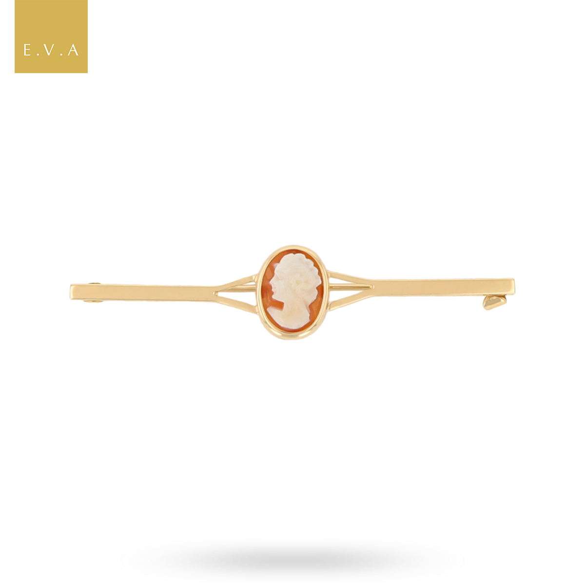 9ct Yellow Gold Oval Shaped Cameo Bar Brooch