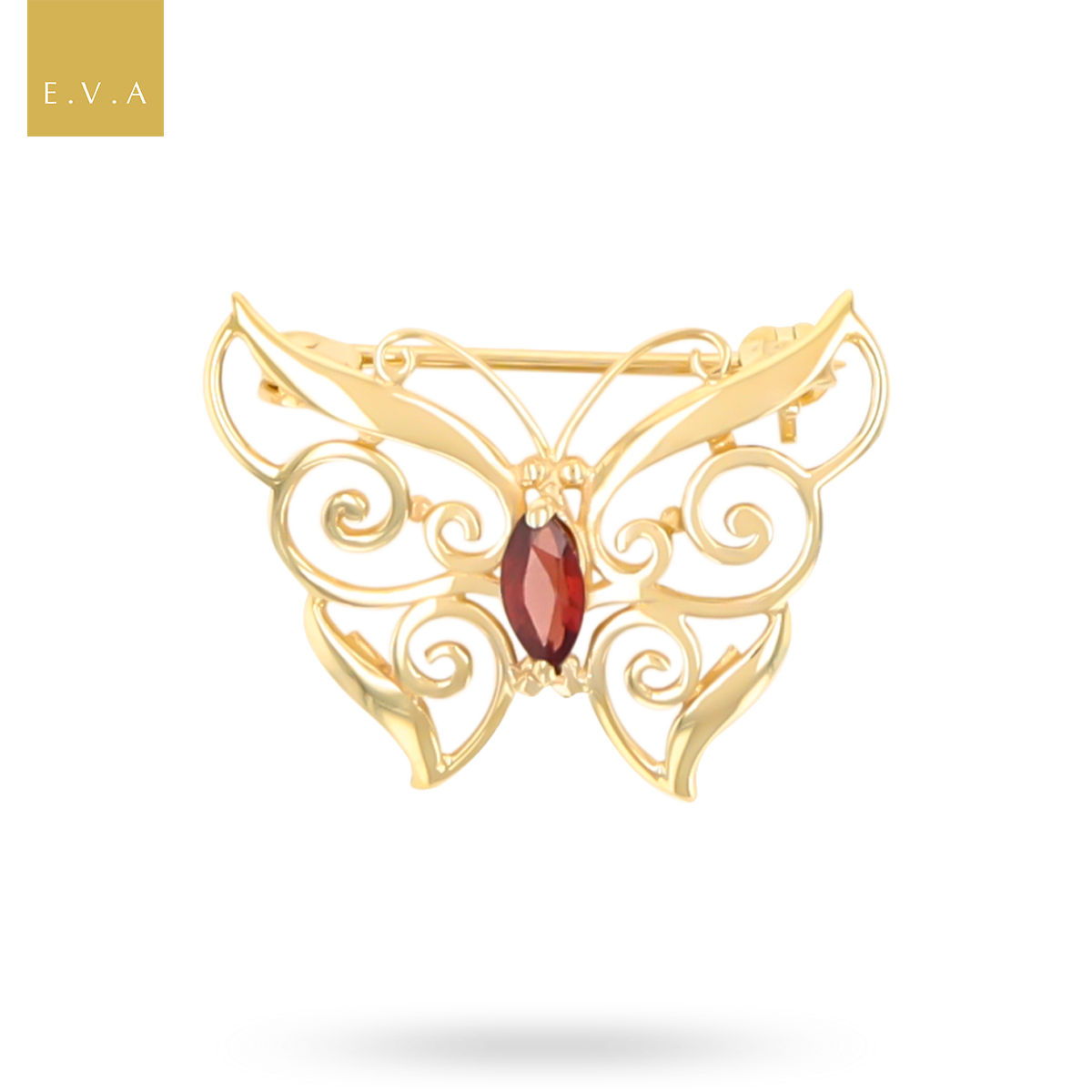 9ct Yellow Gold Garnet Set Butterfly Brooch