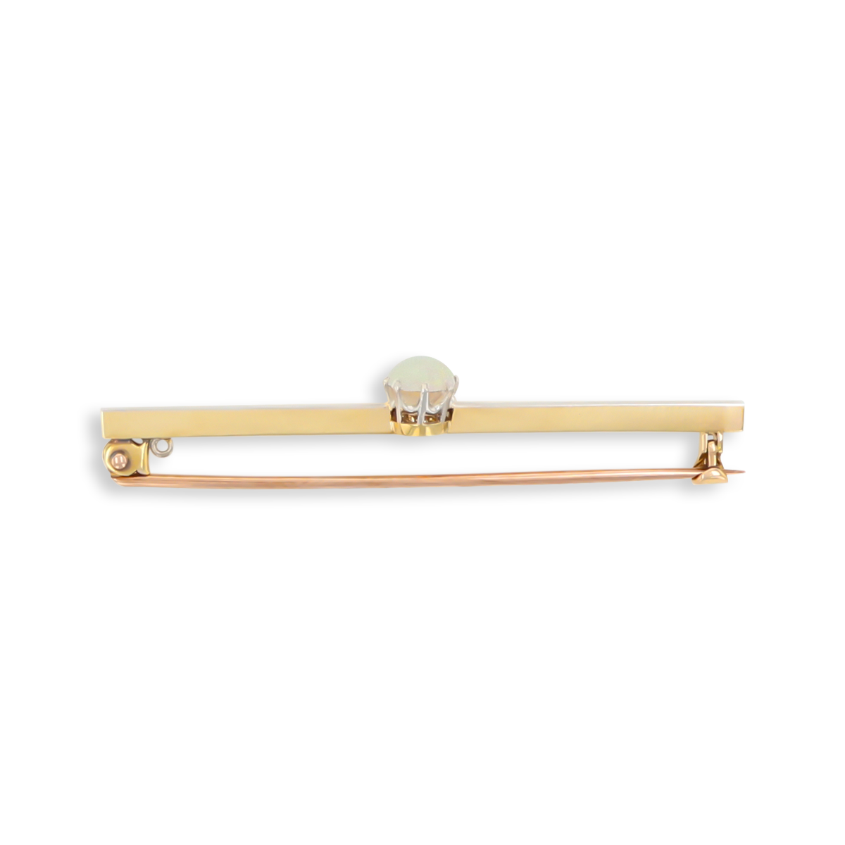 9ct Yellow & White Gold Opal Solitaire Bar Brooch