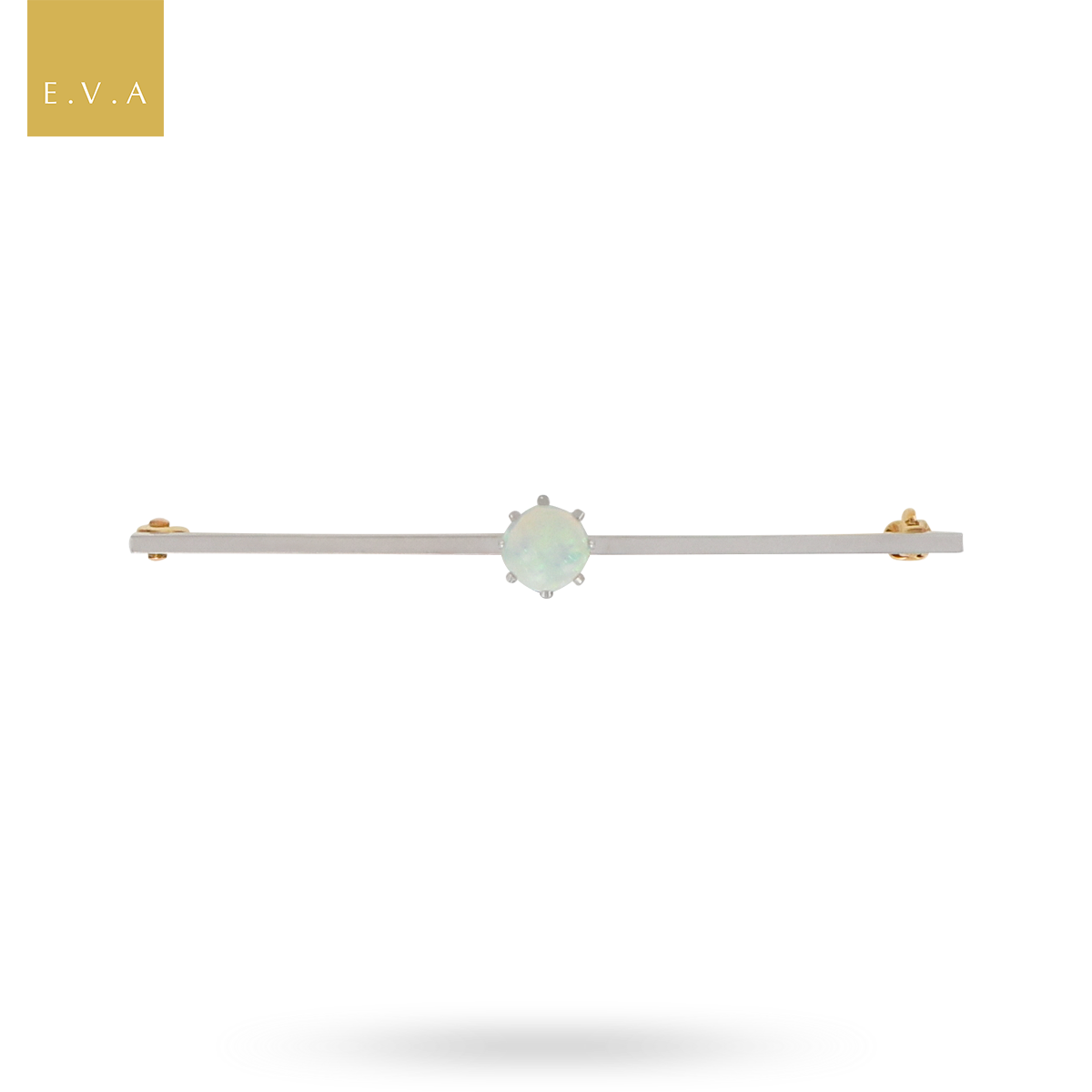 9ct Yellow & White Gold Opal Solitaire Bar Brooch