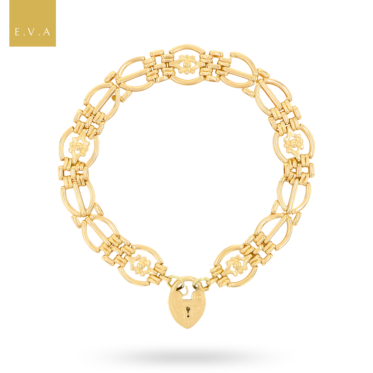 14ct Yellow Gold 7.5" Evil Eye Gate Bracelet