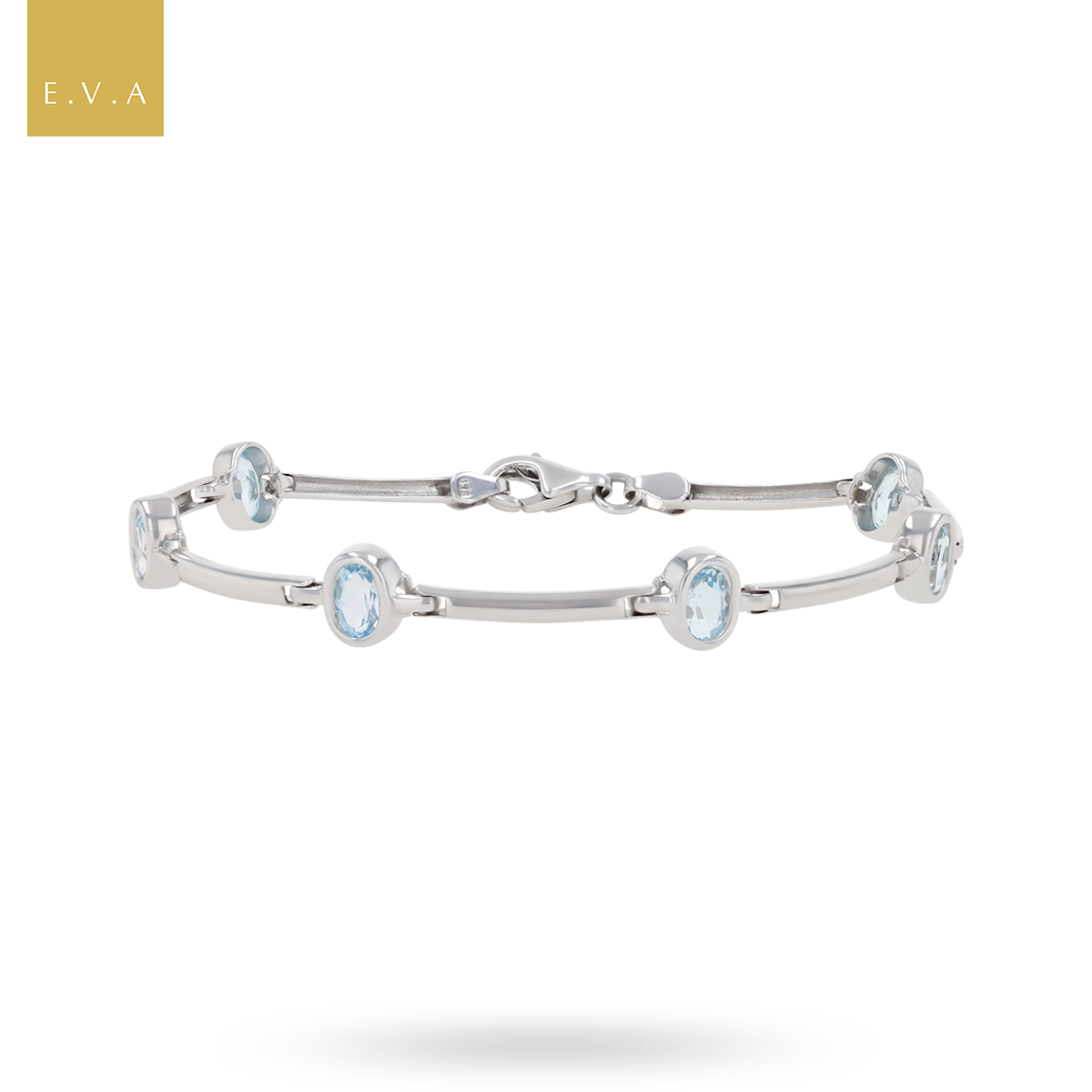 9ct White Gold Blue Topaz Set Bar Link Bracelet