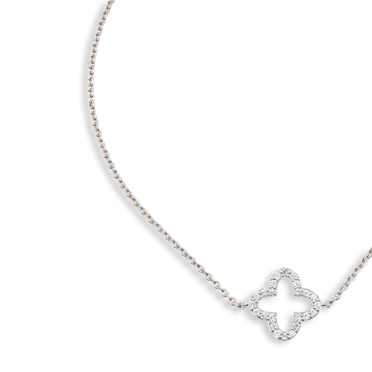 9ct White Gold Diamond Set Clover Bracelet