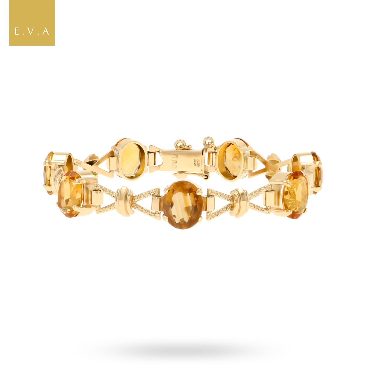 9ct Yellow Gold Ornate Citrine Bow Link Bracelet
