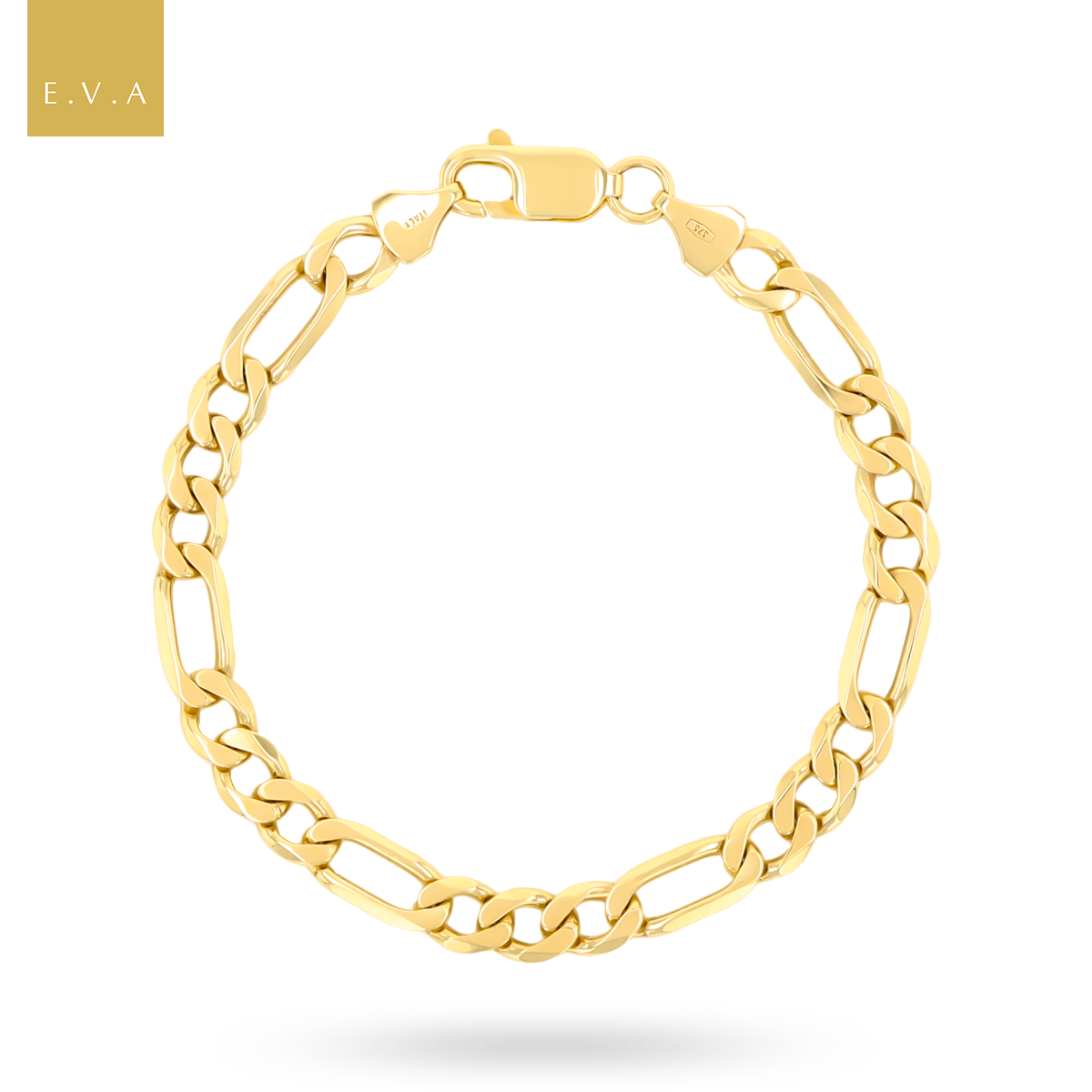 9ct Yellow Gold 8” 6.5mm Bevelled Figaro Bracelet