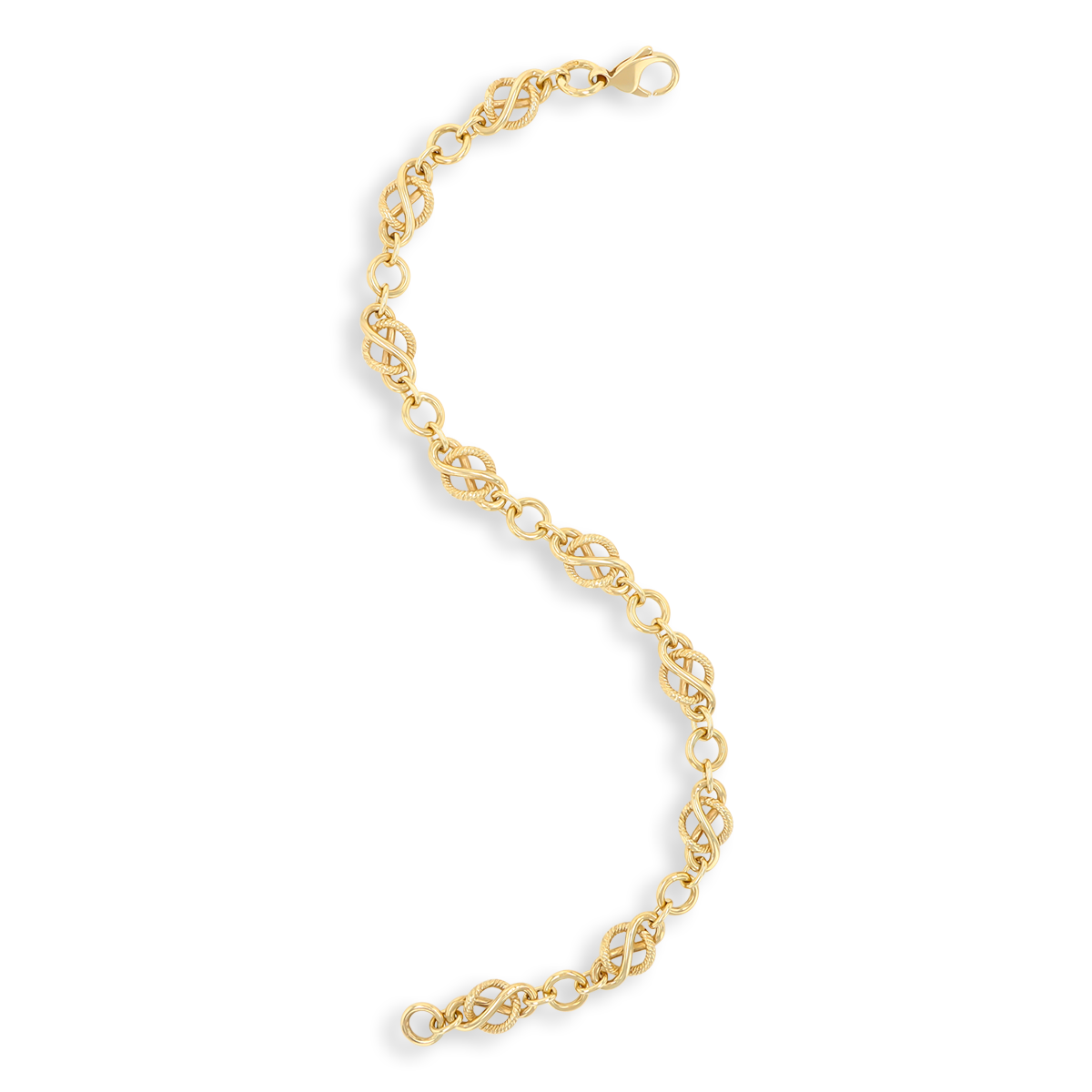 9ct Yellow Gold Twisted Circle Infinity Link Bracelet