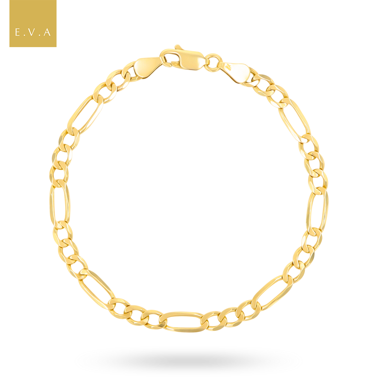 9ct Yellow Gold 7.75" 4.9mm Bevelled Figaro Bracelet