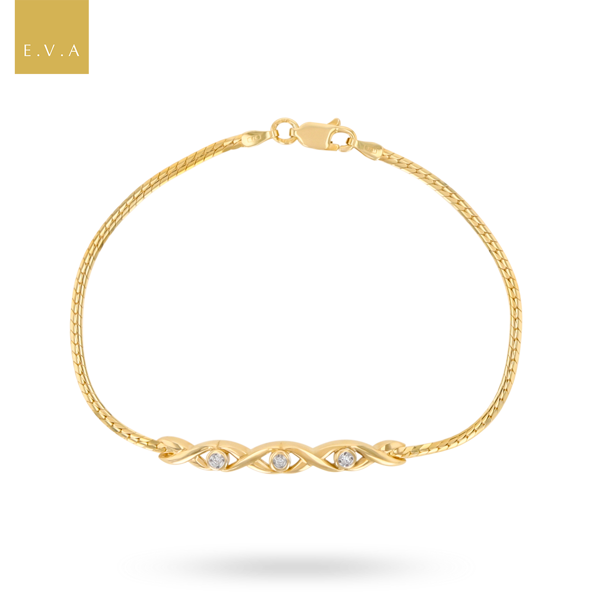 9ct Yellow Gold Diamond Set Twist Bar Herringbone Bracelet