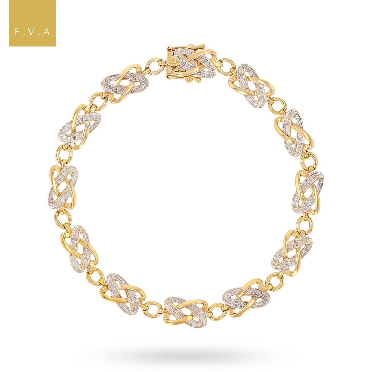9ct Yellow Gold Diamond Set Knot Link Bracelet