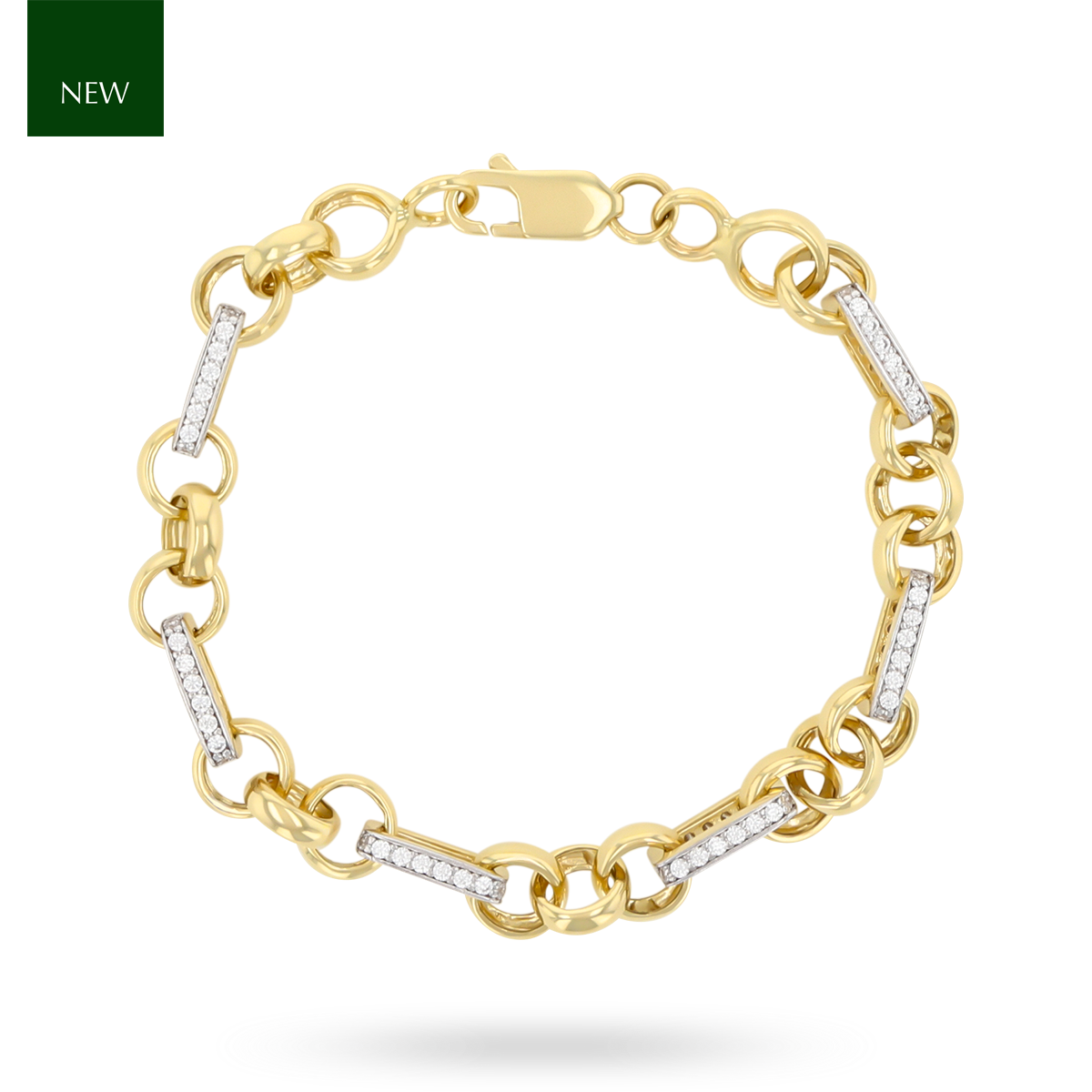 9ct Yellow Gold Belcher & Cubic Zirconia Set Bar Link Bracelet