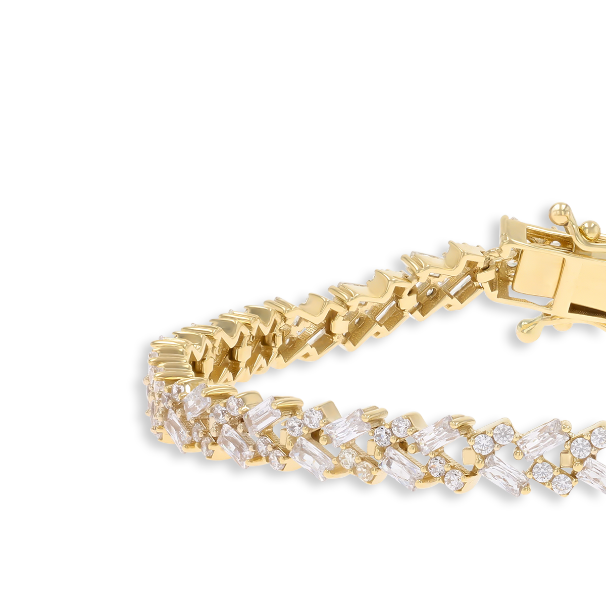 9ct Yellow Gold Baguette & Round Cut Cubic Zirconia Tennis Bracelet