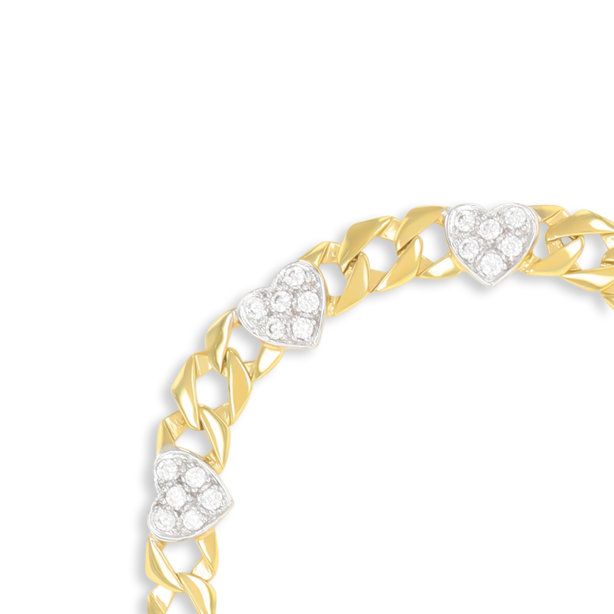 9ct Yellow Gold Cubic Zirconia Heart Curb Link Bracelet