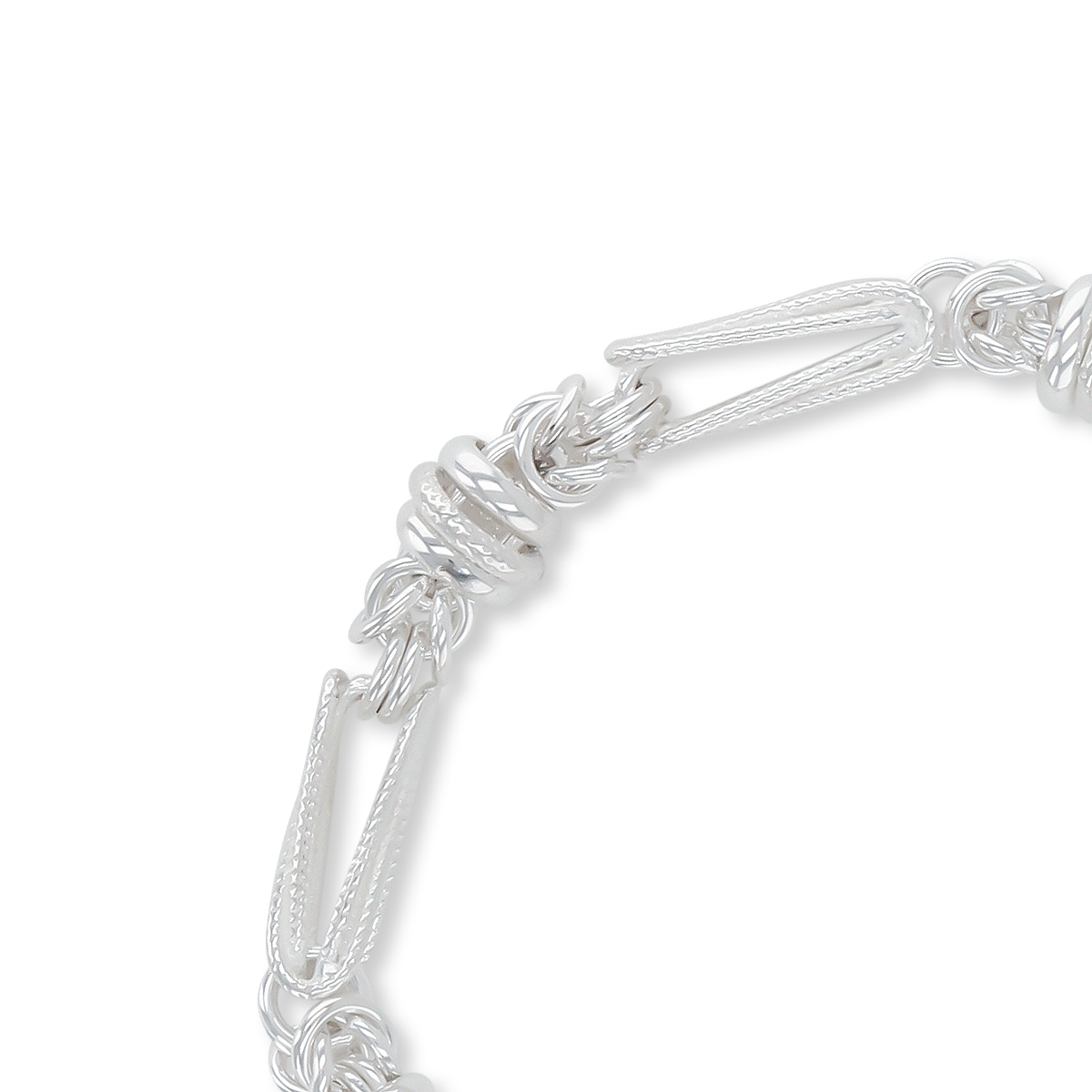 Sterling Silver Beaded Knot & Elongated Fetter Link Bracelet