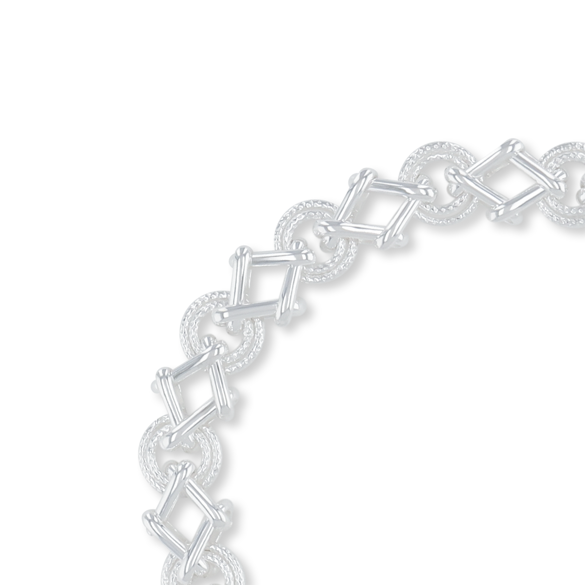 Sterling Silver Double Circle & Rhombus Link Bracelet