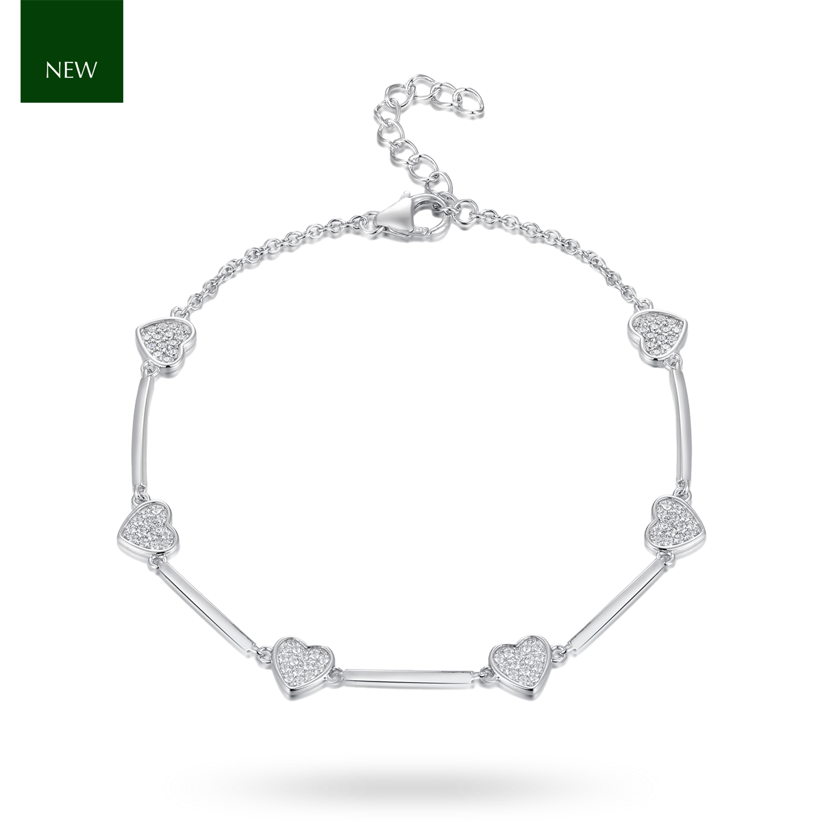 Sterling Silver Pave Set Cubic Zirconia Heart Log Bracelet