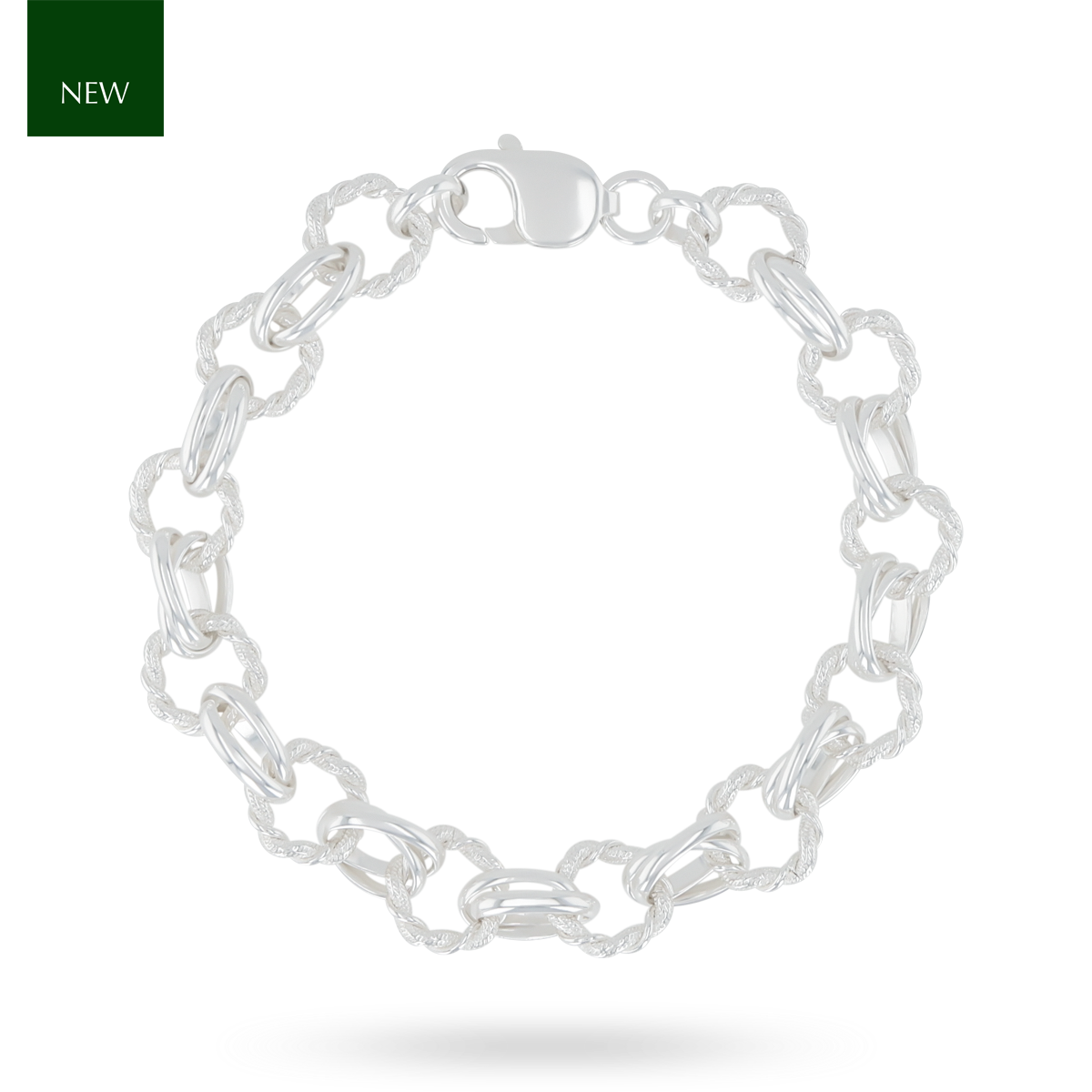 Sterling Silver 10mm Fancy Round Twist Link Bracelet