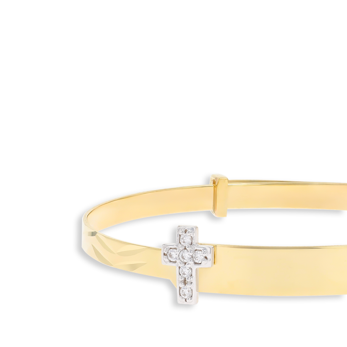 9ct Yellow Gold Cubic Zirconia Cross ID Expandable Baby Bangle