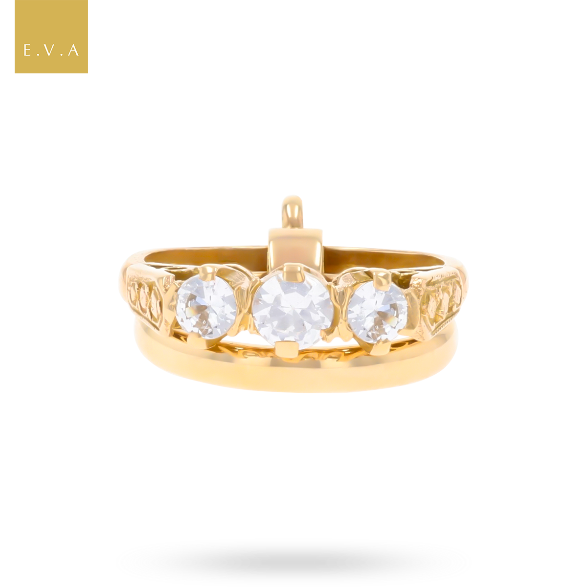 9ct Yellow Gold Cubic Zirconia Trilogy & Wedding Rings Charm