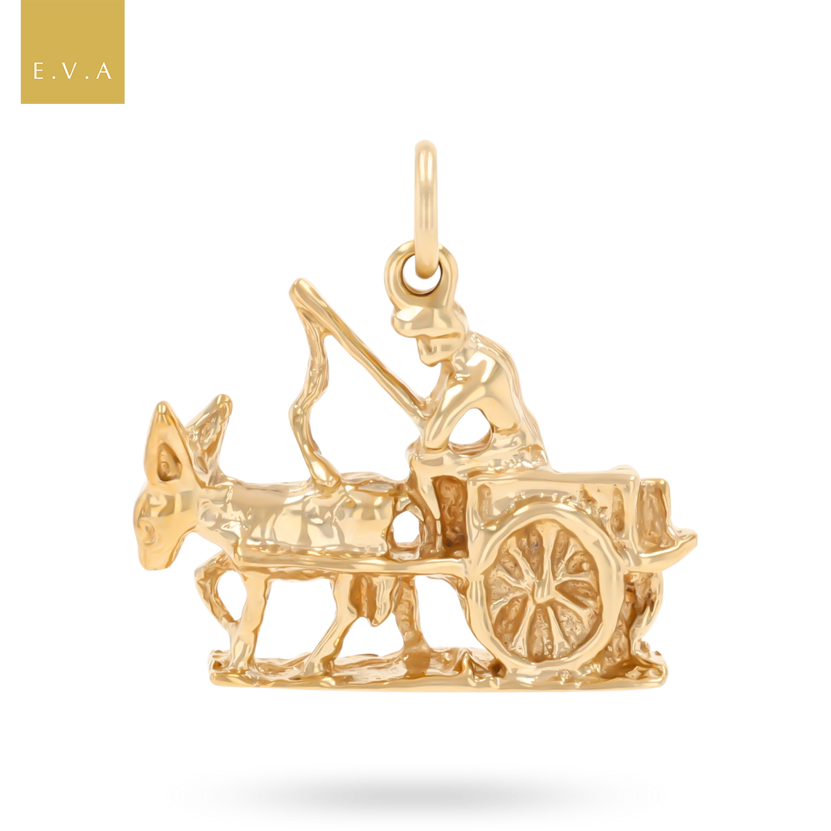 9ct Yellow Gold Donkey & Cart with Driver Charm